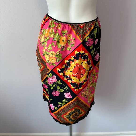 Vtg Y2k Colorful Floral Paisley Patchwork Handkerchief Hem Fitted Skirt Medium - Picture 2 of 5